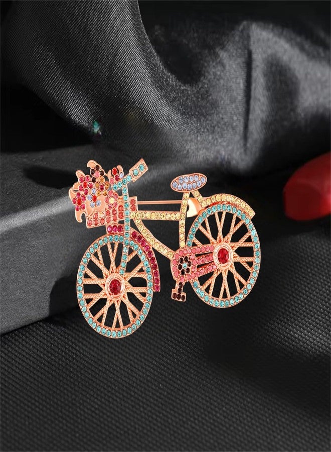 Mahi Multicolor Crystals Studded Cycle Brooch with Rose Gold Plating for Women (BP1101233ZMul) - Image 2