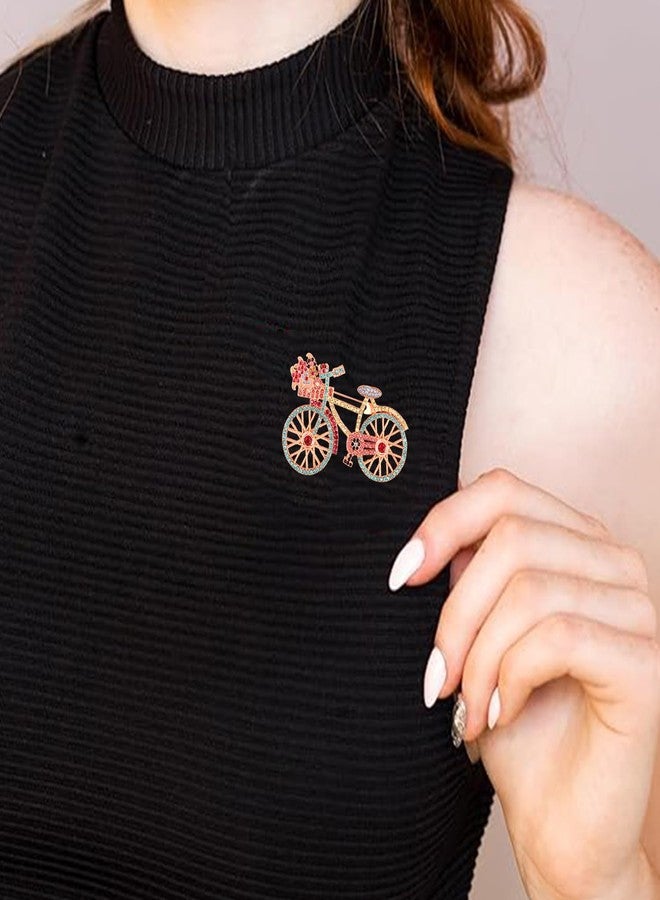 Mahi Multicolor Crystals Studded Cycle Brooch with Rose Gold Plating for Women (BP1101233ZMul) - Image 5