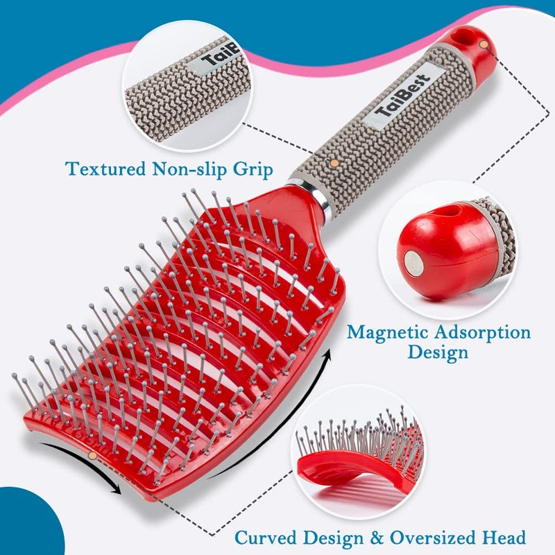 TaiBest Boar Bristle Hair Brush Set - Dry/Wet Hair Brush Detangler for Fine, Thick, Curly Hair - Curved and Vented Hair Brush for Women, Men or Kids - Image 3