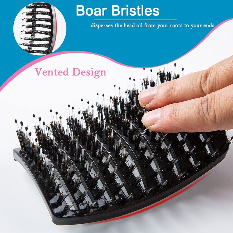 TaiBest Boar Bristle Hair Brush Set - Dry/Wet Hair Brush Detangler for Fine, Thick, Curly Hair - Curved and Vented Hair Brush for Women, Men or Kids - Image 4
