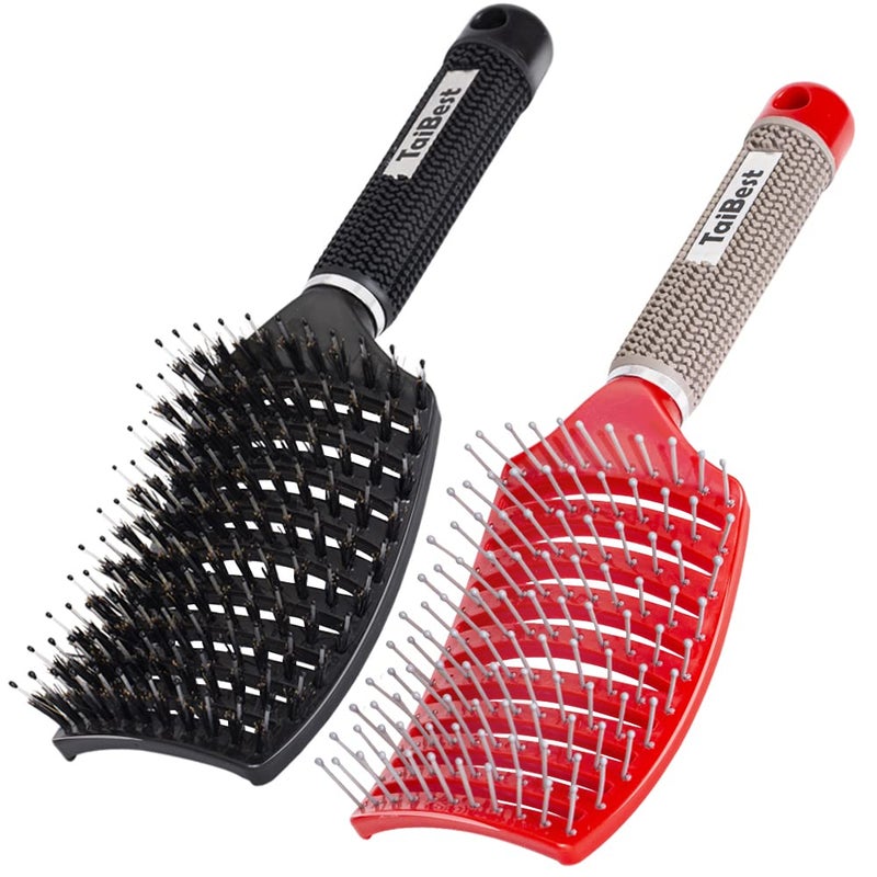 TaiBest Boar Bristle Hair Brush Set - Dry/Wet Hair Brush Detangler for Fine, Thick, Curly Hair - Curved and Vented Hair Brush for Women, Men or Kids - Image 1