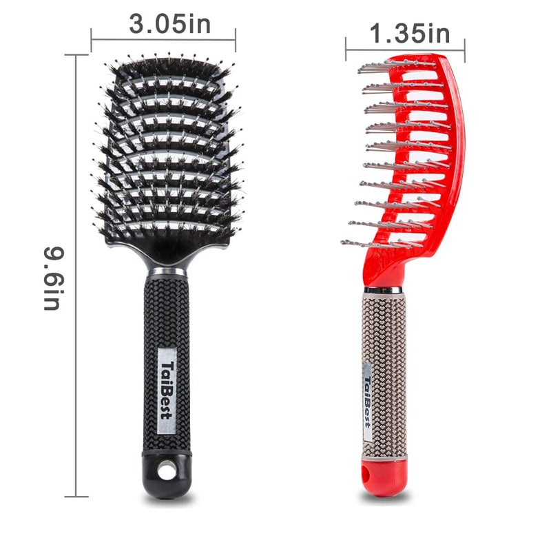 TaiBest Boar Bristle Hair Brush Set - Dry/Wet Hair Brush Detangler for Fine, Thick, Curly Hair - Curved and Vented Hair Brush for Women, Men or Kids - Image 5