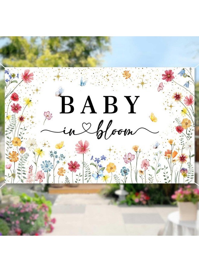 Heboland Wildflower Baby in Bloom Backdrop Banner Baby Shower Decorations for Girls, Large Size 3 x 5Ft Polyester Spring Floral Baby in Bloom Backdrop Banner - Image 1