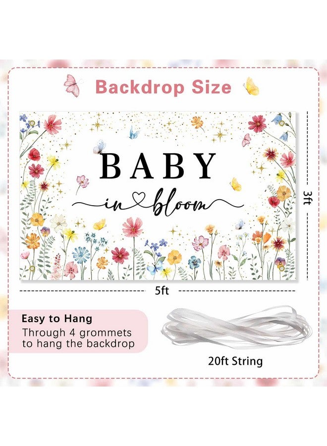 Heboland Wildflower Baby in Bloom Backdrop Banner Baby Shower Decorations for Girls, Large Size 3 x 5Ft Polyester Spring Floral Baby in Bloom Backdrop Banner - Image 4