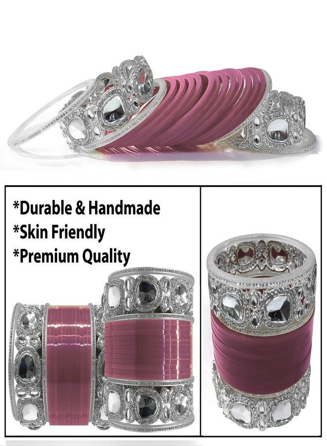 BANGLESKART طقم أساور تشودا البنجابية للعرائس من بانغلسكارت مع كادا للنساء والفتيات (طقم من قطعة واحدة) - Image 4
