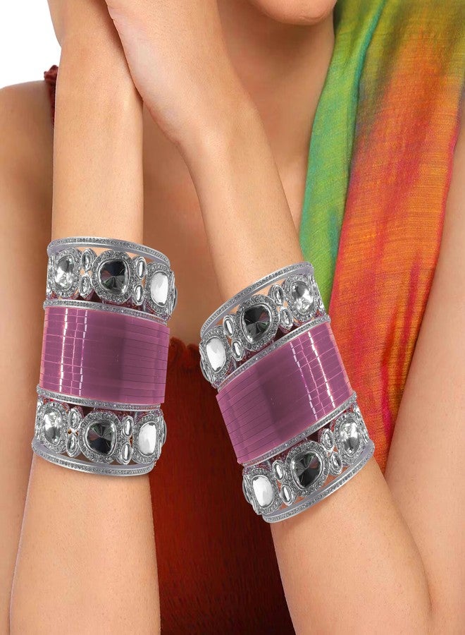 BANGLESKART طقم أساور تشودا البنجابية للعرائس من بانغلسكارت مع كادا للنساء والفتيات (طقم من قطعة واحدة) - Image 3