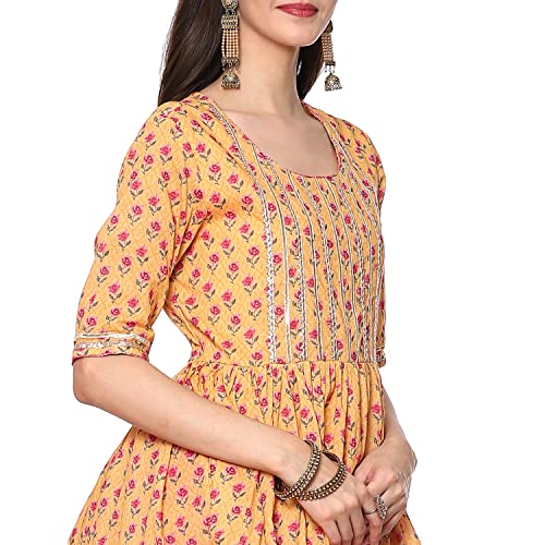 BIBA Women's Cotton Printed Relaxed Salwar Kurta Dupatta(SKDASSORTED8416_Mehandi_38) Mango - Image 5