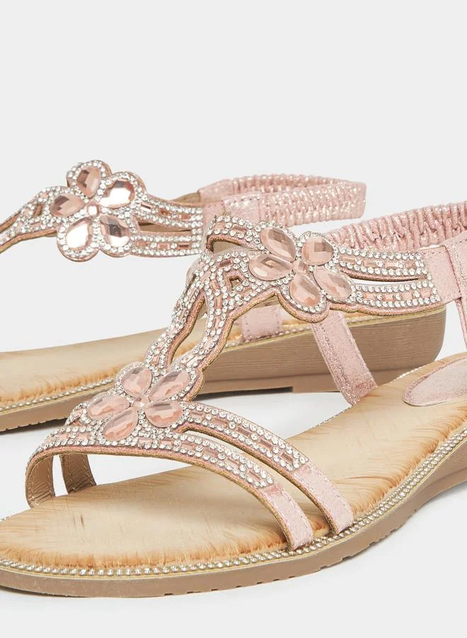 ستايلي Embellished Strap Flat Sandals
