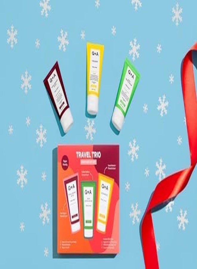 كيو+إيه مجموعة هدايا العناية بالجسم للسفر من كيو+إيه، تحتوي على غسول للجسم بحمض الهيالورونيك، ومقشر للجسم بحمض ألفا هيدروكسي، ولوشن للجسم بالسيراميد، كل قطعة 50 مل - Image 3