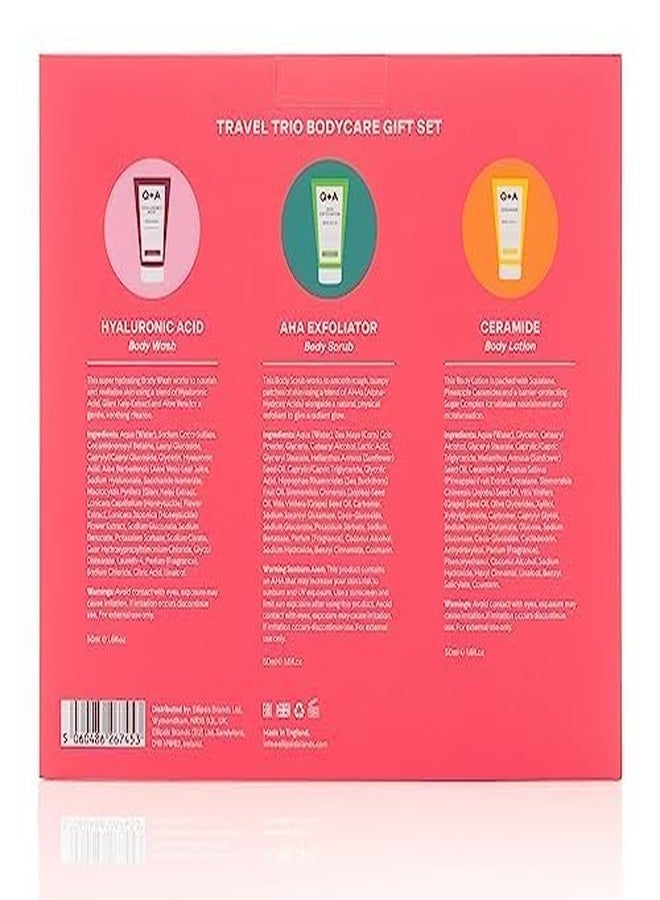 كيو+إيه مجموعة هدايا العناية بالجسم للسفر من كيو+إيه، تحتوي على غسول للجسم بحمض الهيالورونيك، ومقشر للجسم بحمض ألفا هيدروكسي، ولوشن للجسم بالسيراميد، كل قطعة 50 مل - Image 5