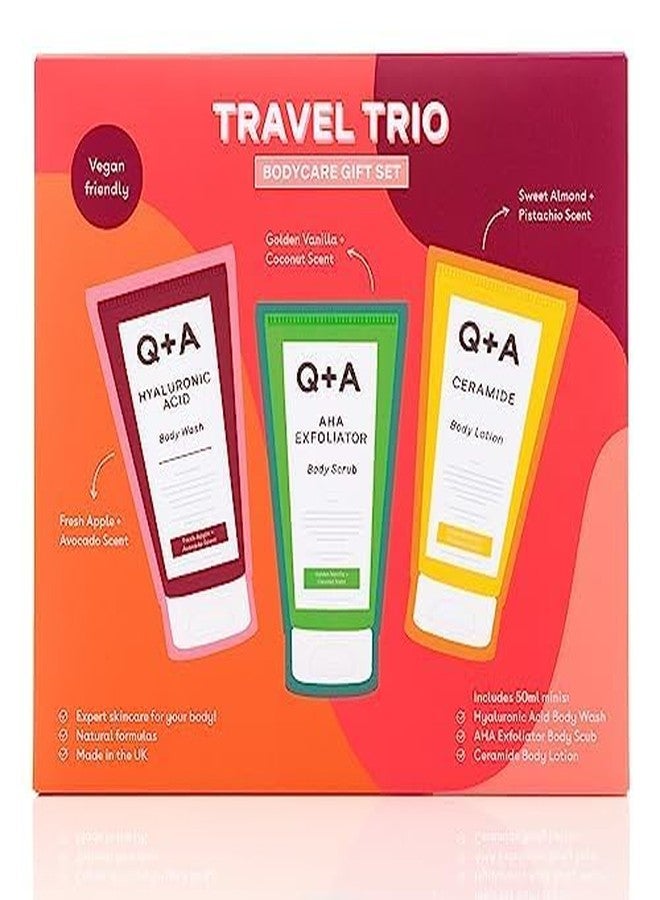 كيو+إيه مجموعة هدايا العناية بالجسم للسفر من كيو+إيه، تحتوي على غسول للجسم بحمض الهيالورونيك، ومقشر للجسم بحمض ألفا هيدروكسي، ولوشن للجسم بالسيراميد، كل قطعة 50 مل - Image 2