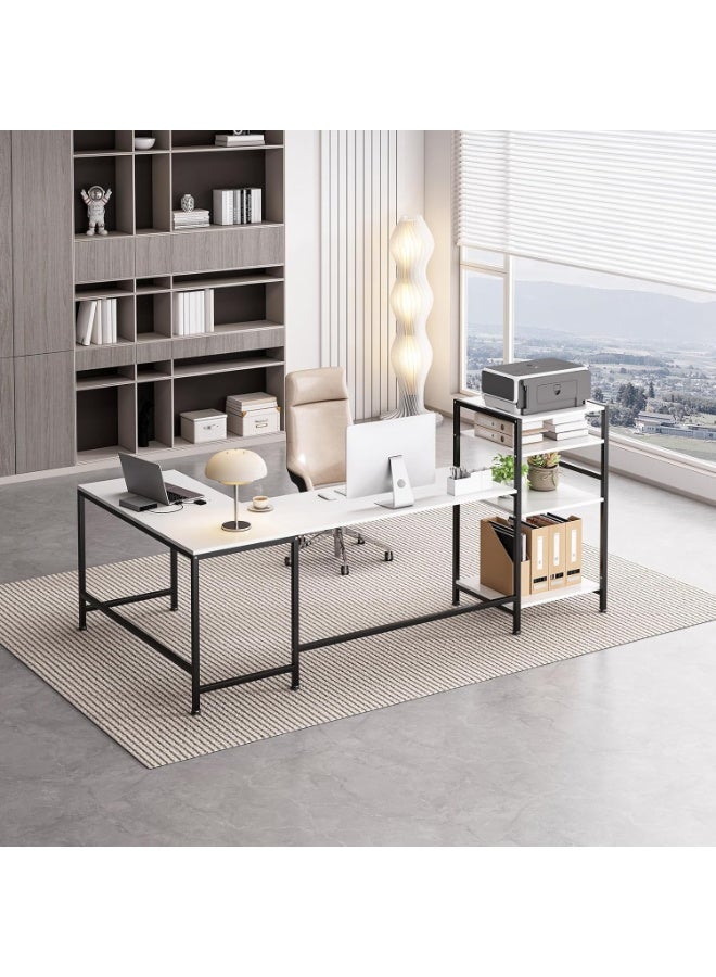 Generic L Shaped Desk - Computer Desk Corner Desk Gaming Desk PC Table with Adjustable Storage Shelves for Home Office Sturdy Writing Workstation, Reversible, White - Image 4