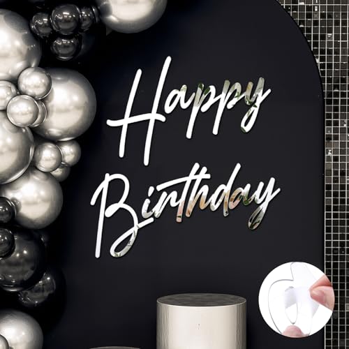 Yousoontic Happy Birthday Sign for Backdrop Large Happy Birthday Sticker Letter Acrylic Mirror Decal for Balloon Arch Party Sign Wall, Peel Off the Acrylic Film(23 x 20 Inches,Classic,Silver) - Image 1