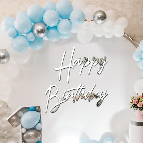 Yousoontic Happy Birthday Sign for Backdrop Large Happy Birthday Sticker Letter Acrylic Mirror Decal for Balloon Arch Party Sign Wall, Peel Off the Acrylic Film(23 x 20 Inches,Classic,Silver) - Image 4