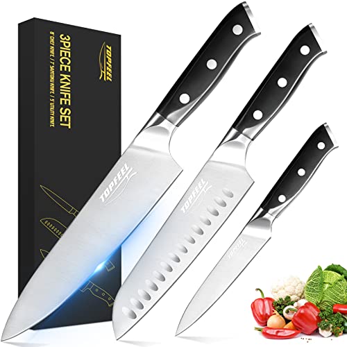 Topfeel Professional Chef Knife Set Sharp Knife German High Carbon Stainless Steel Kitchen Knife Set 3 PCS8 Chefs Knife 7 Santoku Knife5 Utility Knife Knives Set for Kitchen