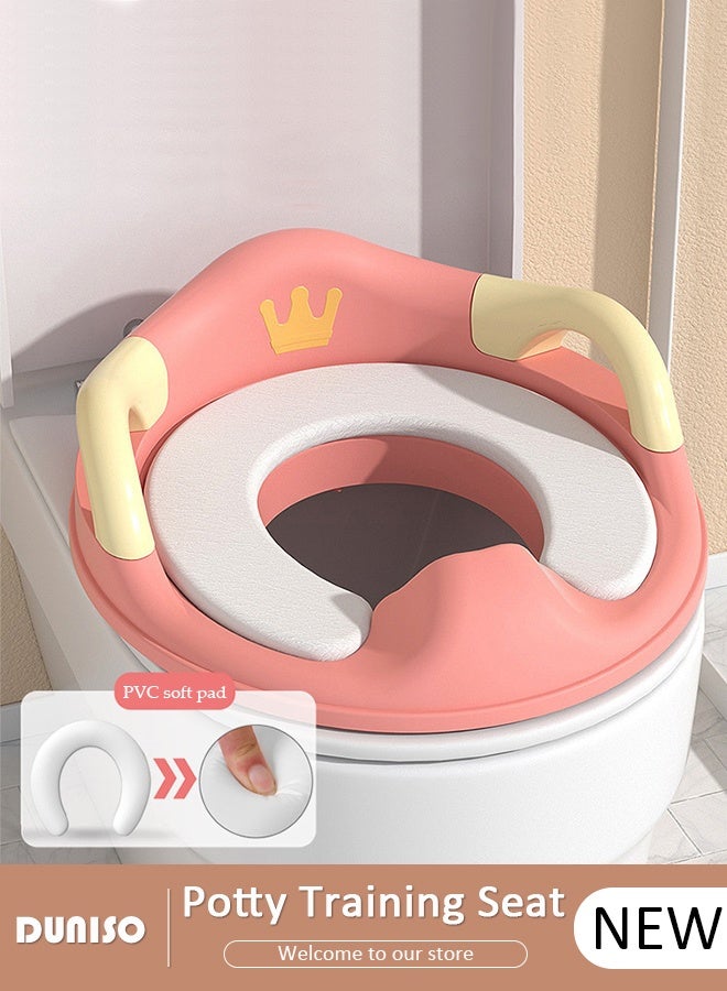 DUNISO مقعد تدريب المرحاض، مقعد مرحاض آمن للأطفال مع حماية عالية من الرش ومقبض ووسادة ظهر، مقعد تدريب مرحاض للأطفال متين ومريح، مقعد مرحاض صحي عالي الجودة للأطفال، للأولاد والبنات - Image 1
