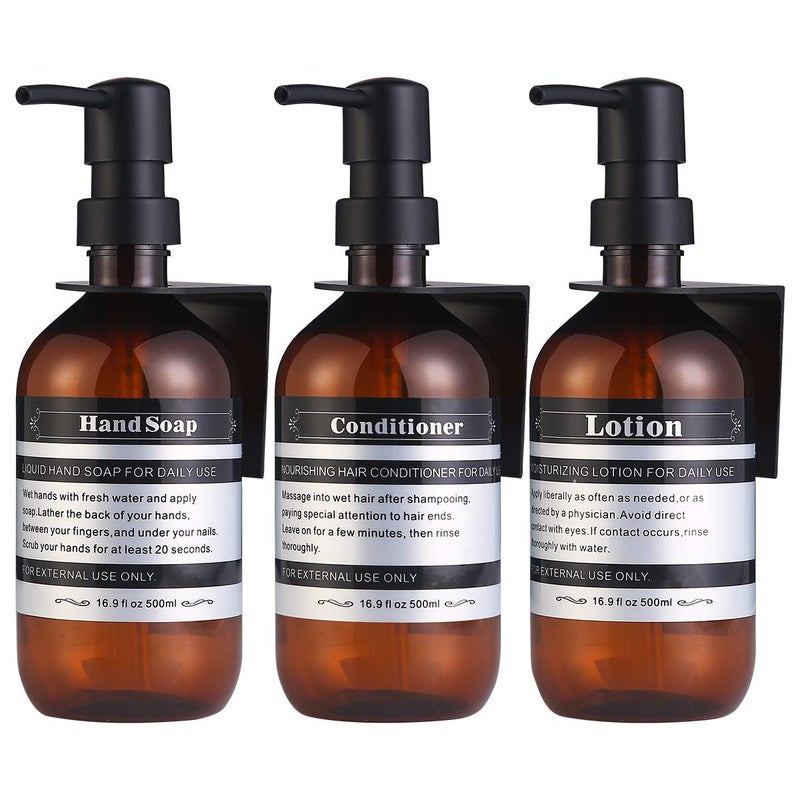 SOOKDEO Sookdeo Dispenser Bottle for Bathroom Kitchen Refillable for Shampoo Conditioner Hand Dish Soap Lotion Oil Shower Soap Bottles with Pump 17oz 500ml 3 Pack with Wall Mount Amber 