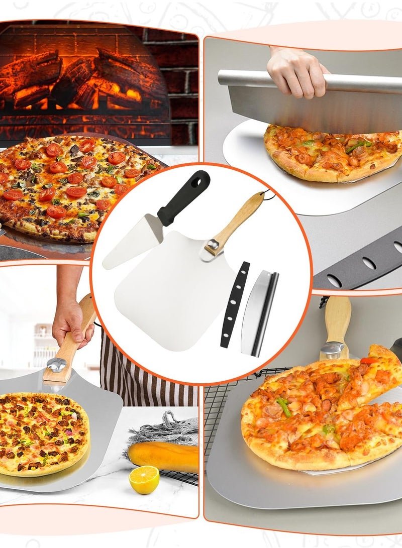 Pizza Peel Aluminum Pizza Scoop, 14 Inch Metal Pizza Paddle (12“ x 14”) with Rocker Cutter Foldable Wooden Handle, Home Pizza Oven Baking Accessories Dough Bread Pastry - Image 3