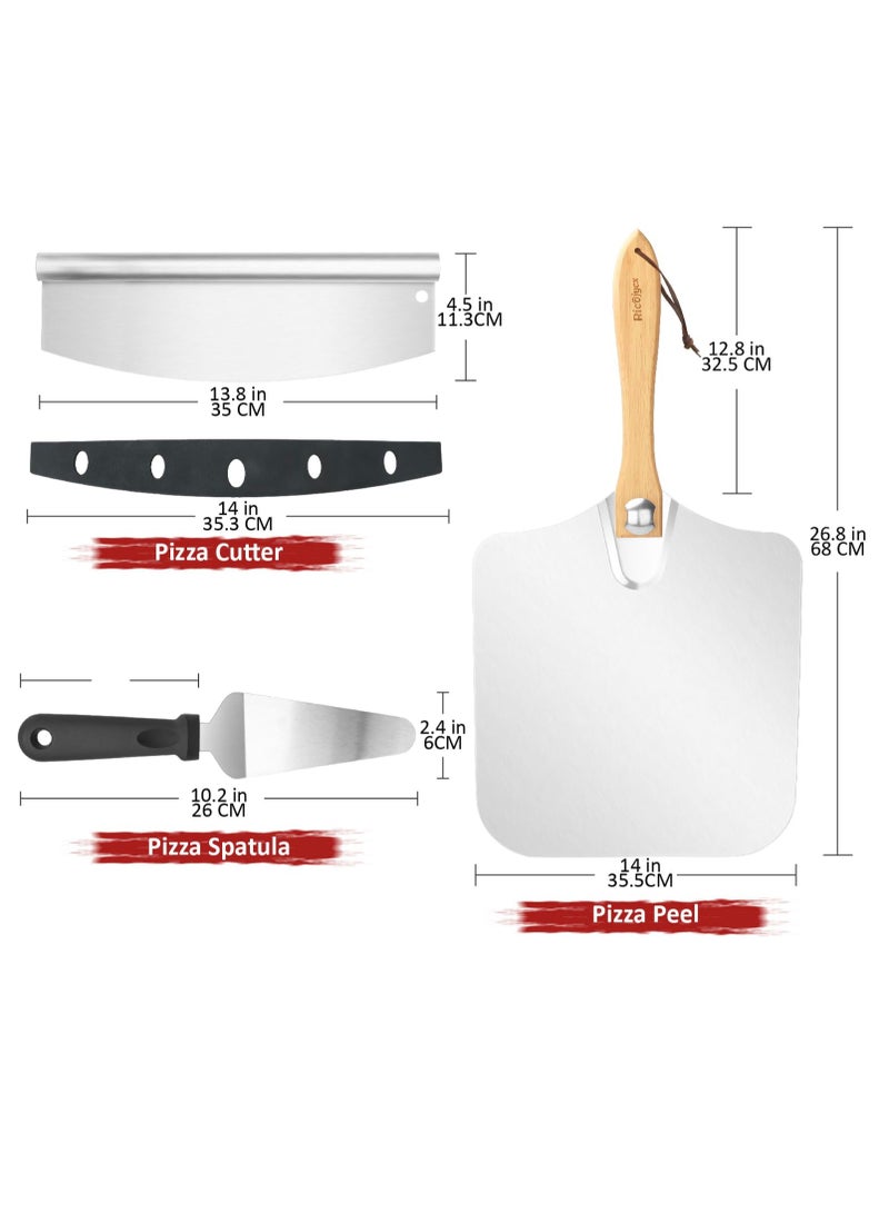 Pizza Peel Aluminum Pizza Scoop, 14 Inch Metal Pizza Paddle (12“ x 14”) with Rocker Cutter Foldable Wooden Handle, Home Pizza Oven Baking Accessories Dough Bread Pastry - Image 4
