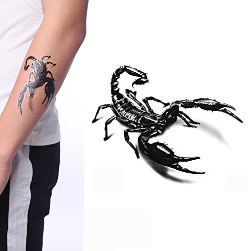 Yeeech 3D Scorpion Temporary Tattoos Sticker for Men Black (2 Sheets) - Image 1