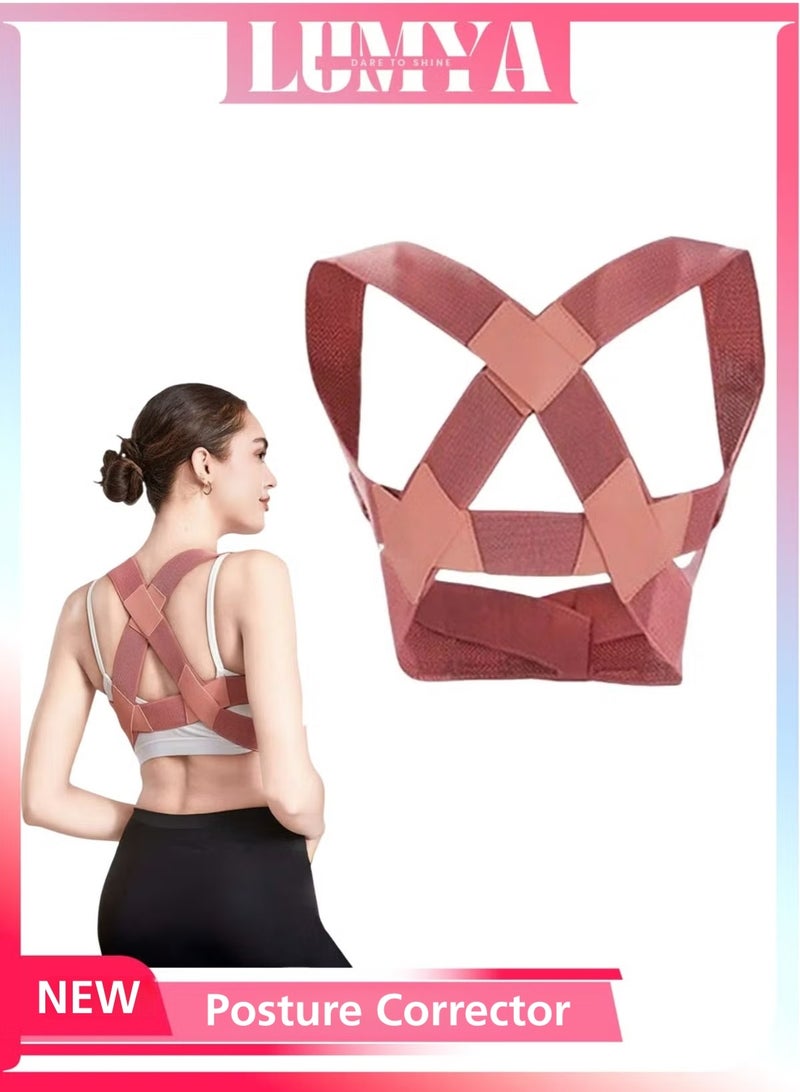 لوميا مشد ظهر، دعامة الظهر، مصحح الوضعية للنساء والفتيات، حزام الظهر لتصحيح الجسم والرقبة والكتفين،دعامة ظهر مصحح الظهر لتقويم انحناء العمود الفقري والحدبة، مصحح العمود الفقري، حزام دعم مرن قابل للتعديل، مدرب وضعية الظهر لتخفيف الألم وتعديل الاستقامة (وردي) - Image 1