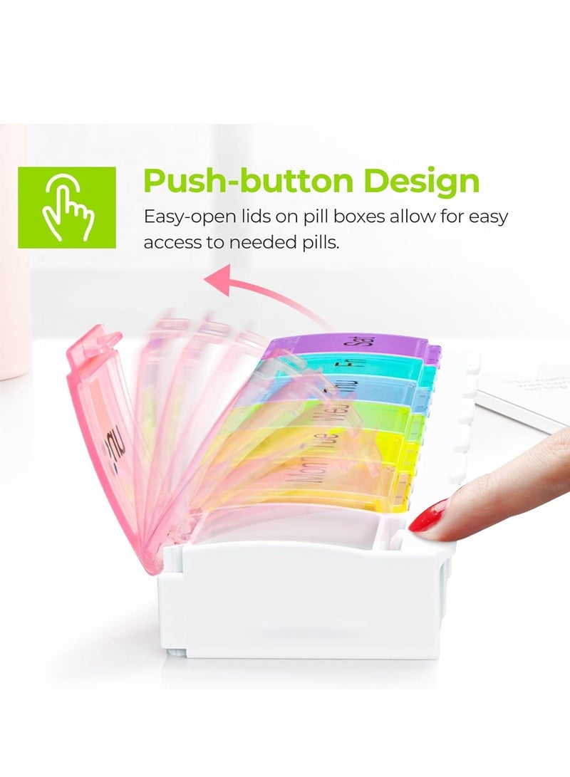 lebonaer Weekly Travel Pill Box Organizer, BPA Free 7 Day 1 Times a Day with Unique Spring Assisted Open Design and Large Tablet Box to Hold Vitamins, Cod Liver Oil, Supplements and Medication - Image 2