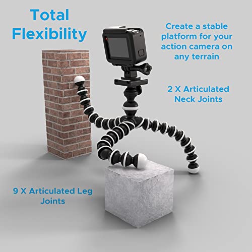 Digicharge 10" Octopus Flexible Action Cam Tripod – Fits GoPro Hero 14, 13, 12, Max, DJI Osmo Action 5/4 & More – Wrap-Around Camera Stand 360° Ball Head for Tabletop, Uneven Surfaces & Outdoor - Image 3