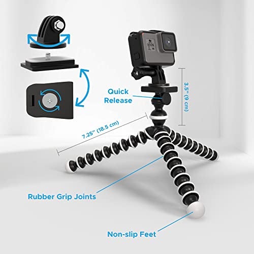 Digicharge 10" Octopus Flexible Action Cam Tripod – Fits GoPro Hero 14, 13, 12, Max, DJI Osmo Action 5/4 & More – Wrap-Around Camera Stand 360° Ball Head for Tabletop, Uneven Surfaces & Outdoor - Image 2