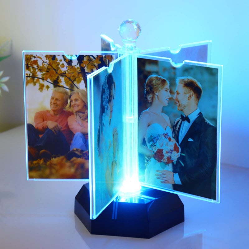 إطار صور زيويوان دوار 4x6 إطار صور أكريليك مع إضاءة ليلية إطار صور متعددة لعرض 10 صور إطار صور عائلية 4x6 لتزيين المكتب