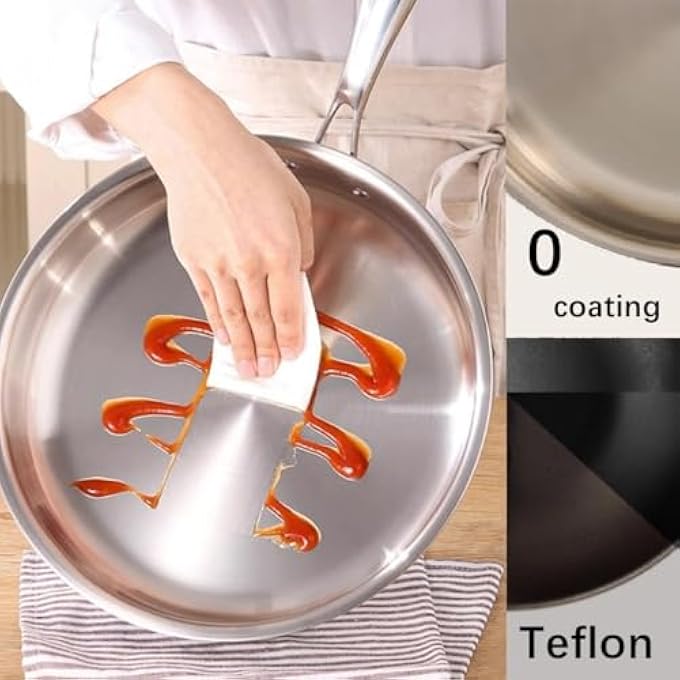 ريحني مقلاة من الفولاذ المقاوم للصدأ مقاس 30 سم، قاعدة متينة بسمك 30 مم، طلاء غير سام، مقلاة خالية من الشواية، آمنة للاستخدام في الفرن، متوافقة مع موقد الحث، طهي صحي، مقلاة لشواء شرائح اللحم - Image 5