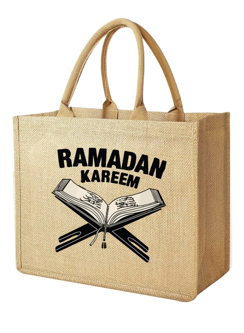 PRINTSHOP4ME Ramadan Mubarak Jute Tote Bags - Eco-Friendly Jute Grocery and Shopping Bags - Perfect for Shopping and Groceries Tote Bags - Gift for Ramadan - Ramadan Kareem Themed Jute Bag  - Image 1