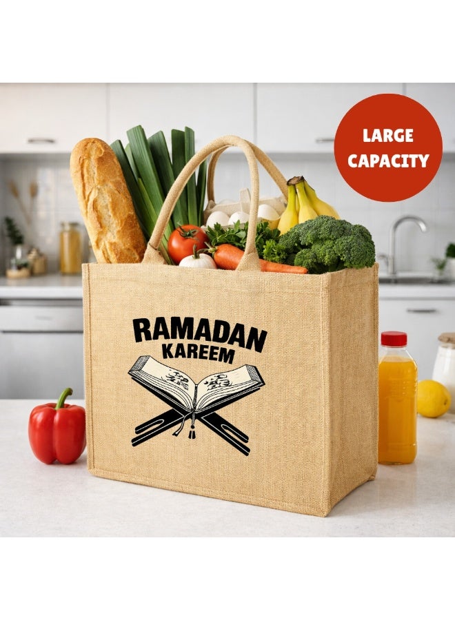 برينت شوب فور مي حقائب رمضان مبارك من الجوت - أكياس بقالة وتسوق صديقة للبيئة من الجوت - مثالية للتسوق وحقائب البقالة - هدية لرمضان - حقيبة جوت تحت عنوان رمضان كريم - Image 5
