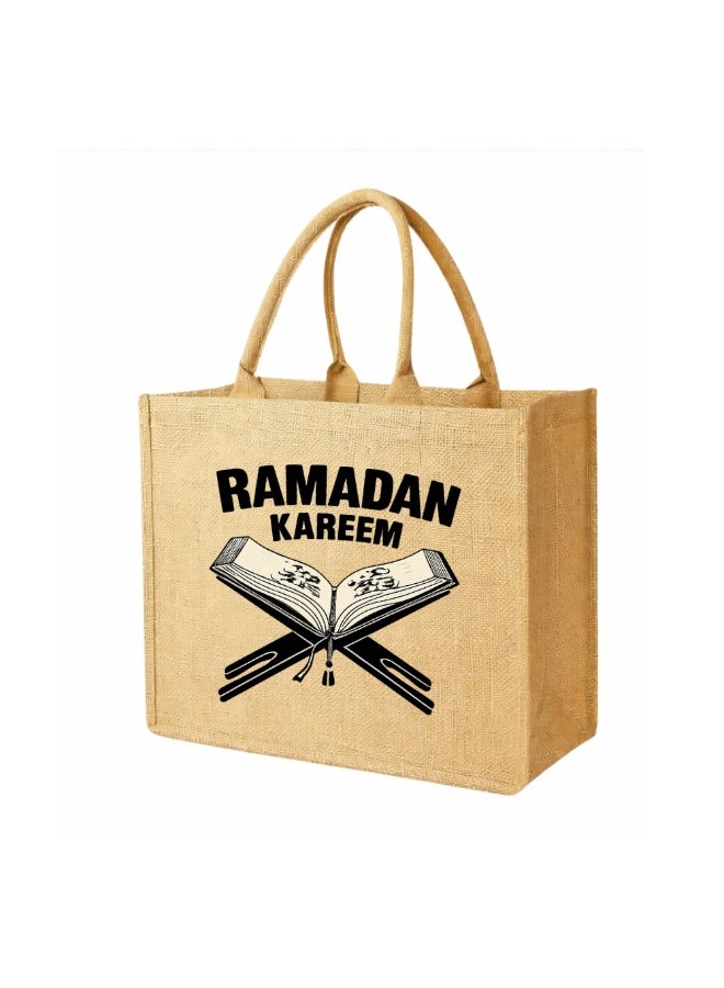 برينت شوب فور مي حقائب رمضان مبارك من الجوت - أكياس بقالة وتسوق صديقة للبيئة من الجوت - مثالية للتسوق وحقائب البقالة - هدية لرمضان - حقيبة جوت تحت عنوان رمضان كريم - Image 1