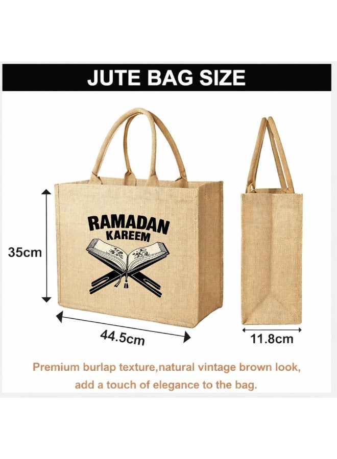 برينت شوب فور مي حقائب رمضان مبارك من الجوت - أكياس بقالة وتسوق صديقة للبيئة من الجوت - مثالية للتسوق وحقائب البقالة - هدية لرمضان - حقيبة جوت تحت عنوان رمضان كريم - Image 3