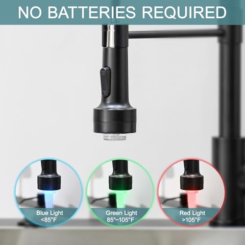 GIMILI Black Kitchen Faucet with Soap Dispenser Single Hole Pull Down Sprayer LED Faucet, Suitable for Farmhouses, RV, Laundry Room, Outdoor, and Campers. Llave para fregadero de cocina - Image 3