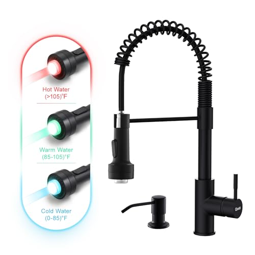 GIMILI Black Kitchen Faucet with Soap Dispenser Single Hole Pull Down Sprayer LED Faucet, Suitable for Farmhouses, RV, Laundry Room, Outdoor, and Campers. Llave para fregadero de cocina - Image 1