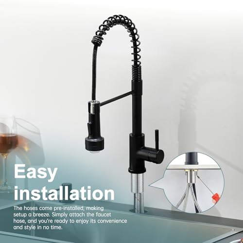 GIMILI Black Kitchen Faucet with Soap Dispenser Single Hole Pull Down Sprayer LED Faucet, Suitable for Farmhouses, RV, Laundry Room, Outdoor, and Campers. Llave para fregadero de cocina - Image 5