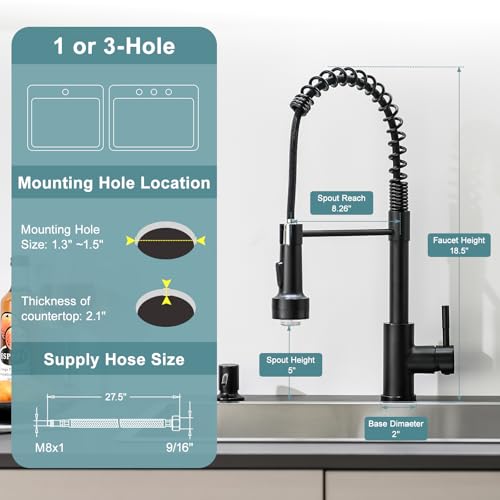 GIMILI Black Kitchen Faucet with Soap Dispenser Single Hole Pull Down Sprayer LED Faucet, Suitable for Farmhouses, RV, Laundry Room, Outdoor, and Campers. Llave para fregadero de cocina - Image 2