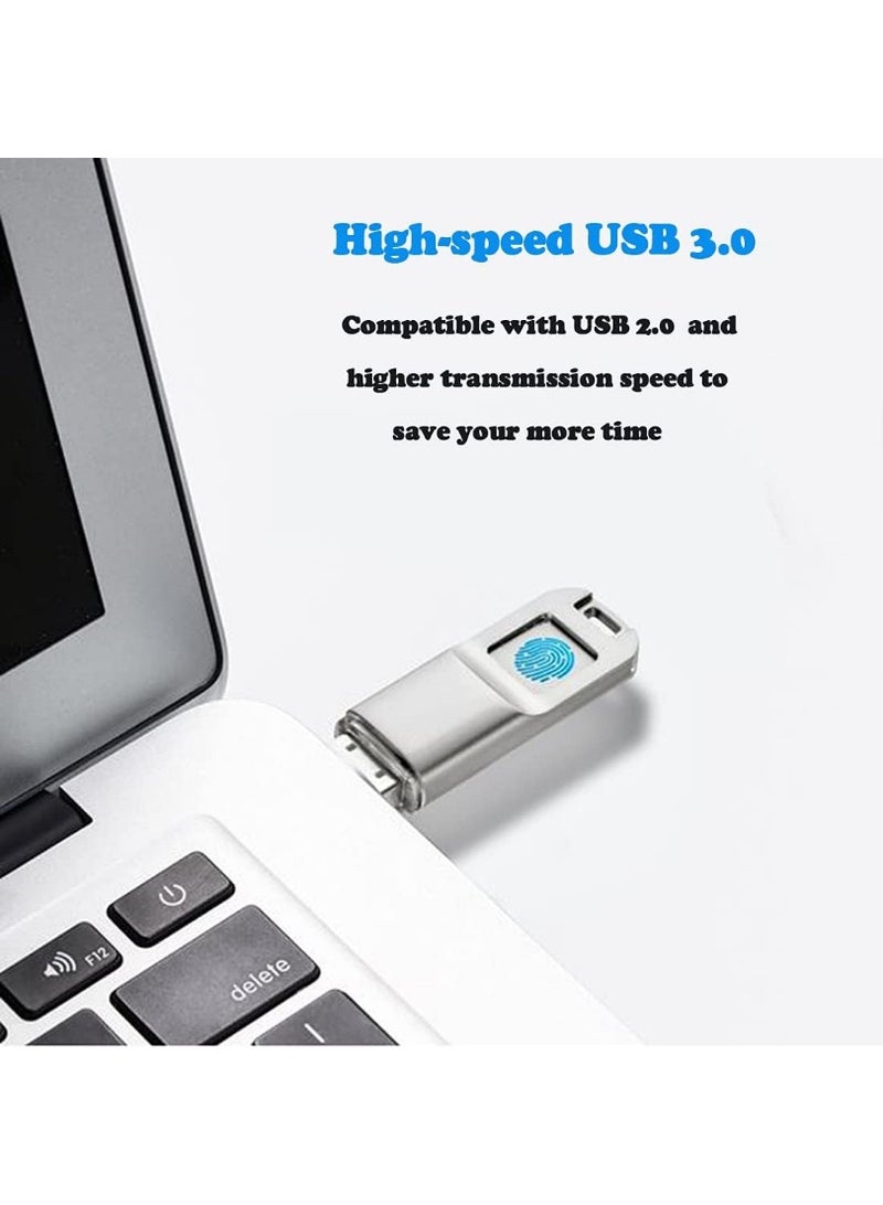 Fingerprint USB 3.0 Flash Drive 64GB – Secure Biometric Encryption Memory Stick with 3-in-1 OTG Adapter, Fast Data Transfer, Zinc Alloy, Compatible with PC, Laptop, Smartphone - Image 4