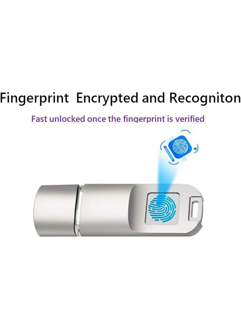 Fingerprint USB 3.0 Flash Drive 64GB – Secure Biometric Encryption Memory Stick with 3-in-1 OTG Adapter, Fast Data Transfer, Zinc Alloy, Compatible with PC, Laptop, Smartphone - Image 3