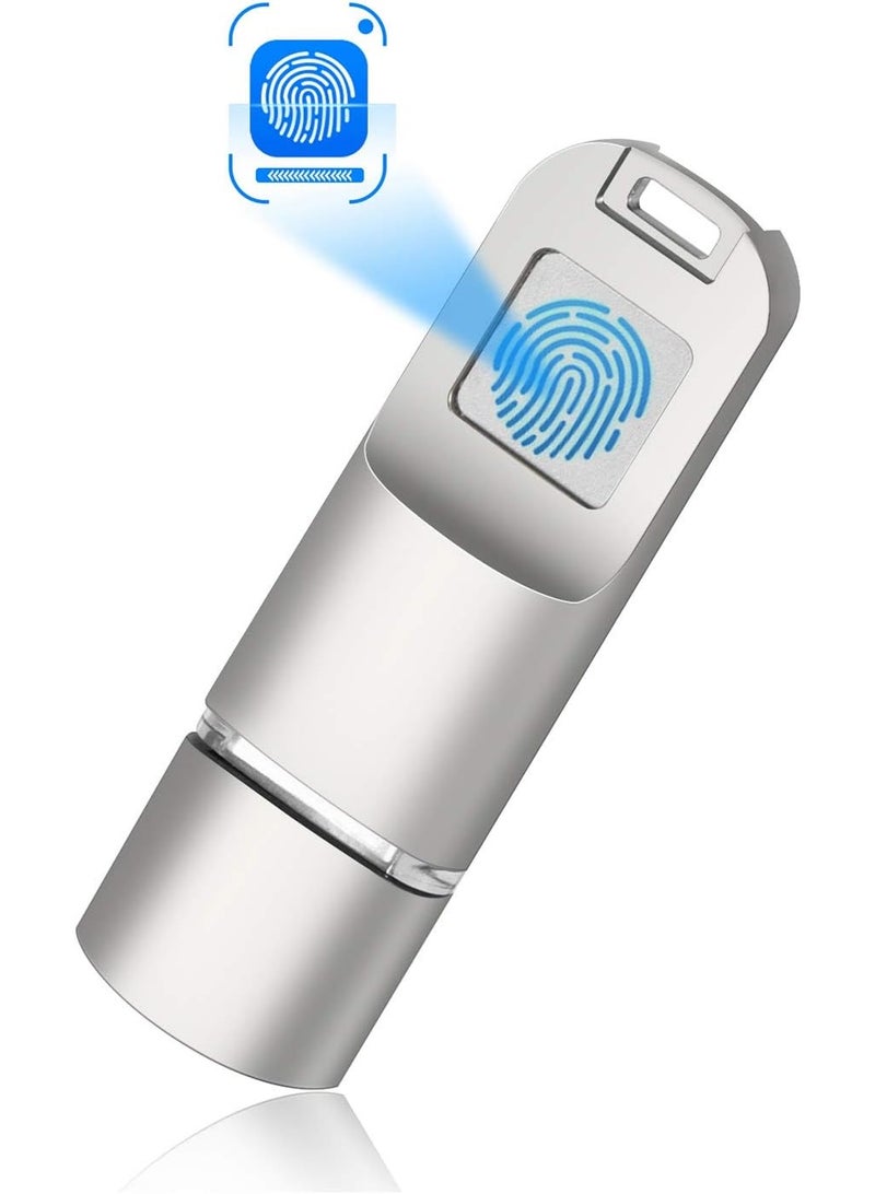 Fingerprint USB 3.0 Flash Drive 64GB – Secure Biometric Encryption Memory Stick with 3-in-1 OTG Adapter, Fast Data Transfer, Zinc Alloy, Compatible with PC, Laptop, Smartphone - Image 1
