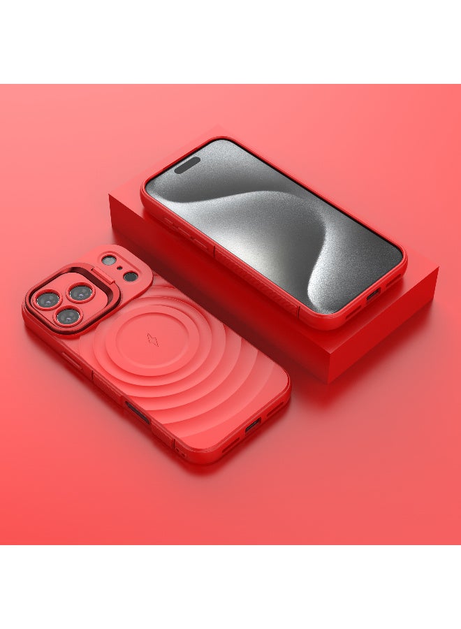 غطاء حمايه لهاتف ايفون 17 برو ماكس جراب ارمور مغناطيسي ياتي بحواف مرتفعة حول الشاشة وعدسة الكاميرا تساعد على منع الخدوش معا استاند للكاميرا - احمر - Image 4