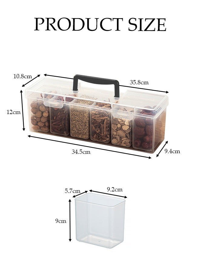 DUNISO مجموعة حاويات التوابل، صندوق تخزين التوابل الشفاف المنزلي، زجاجة توابل للمطبخ، 6 صناديق توابل قابلة للفصل، مع مقبض وغطاء، تصميم قابل للإغلاق، مقاوم للرطوبة والغبار، مناسب للخزائن والمطابخ وغرف المعيشة - Image 2