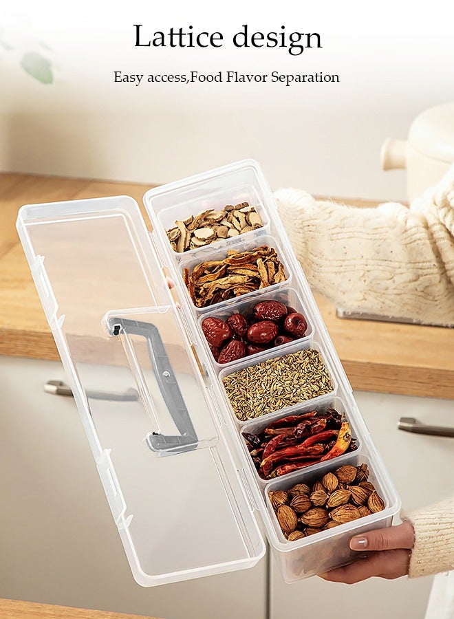 DUNISO مجموعة حاويات التوابل، صندوق تخزين التوابل الشفاف المنزلي، زجاجة توابل للمطبخ، 6 صناديق توابل قابلة للفصل، مع مقبض وغطاء، تصميم قابل للإغلاق، مقاوم للرطوبة والغبار، مناسب للخزائن والمطابخ وغرف المعيشة - Image 4