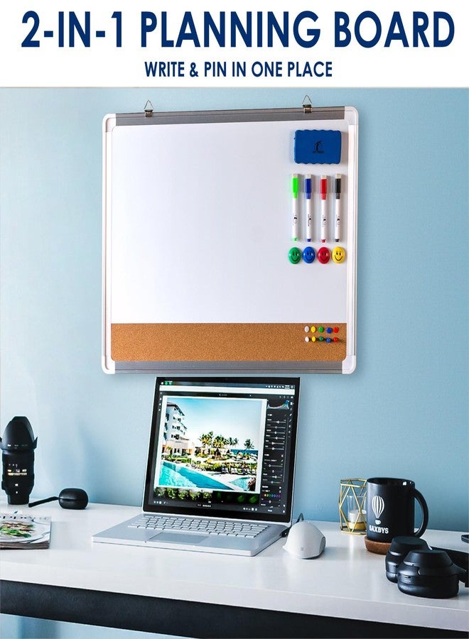 Navy Penguin White Board Cork Board Combo - 24x18 in Dry Erase Board with Cork and 1 Magnetic Eraser, 4 Dry Wipe Markers, 4 Magnets and 10 Pins - Wall Hanging Whiteboard with Corkboard for Home and Office - Image 5