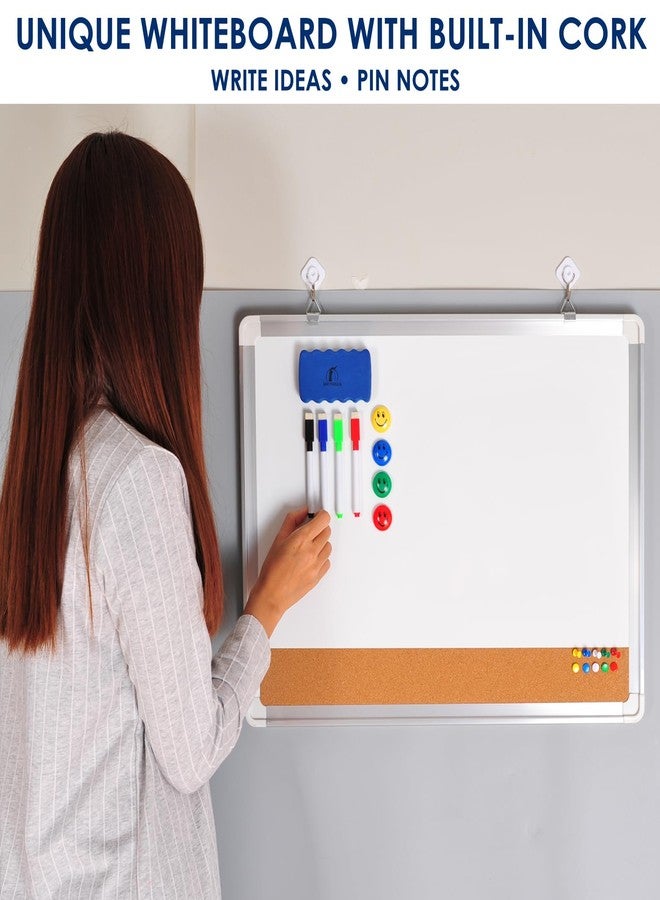 Navy Penguin White Board Cork Board Combo - 24x18 in Dry Erase Board with Cork and 1 Magnetic Eraser, 4 Dry Wipe Markers, 4 Magnets and 10 Pins - Wall Hanging Whiteboard with Corkboard for Home and Office - Image 3