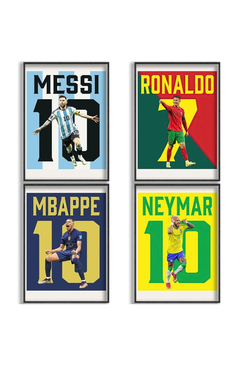 ARS  Messi, Ronaldo, Mbappe, Neymar Poster Soccer Canvas Poster Wall Art Print Set of 4 Gifts for Boys Living Room Bedroom Decor Unframed: 8x12inch - Image 1