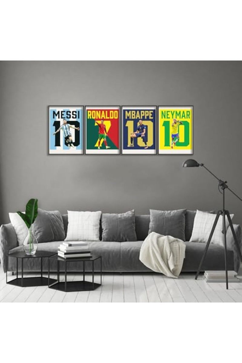 ARS  Messi, Ronaldo, Mbappe, Neymar Poster Soccer Canvas Poster Wall Art Print Set of 4 Gifts for Boys Living Room Bedroom Decor Unframed: 8x12inch - Image 3