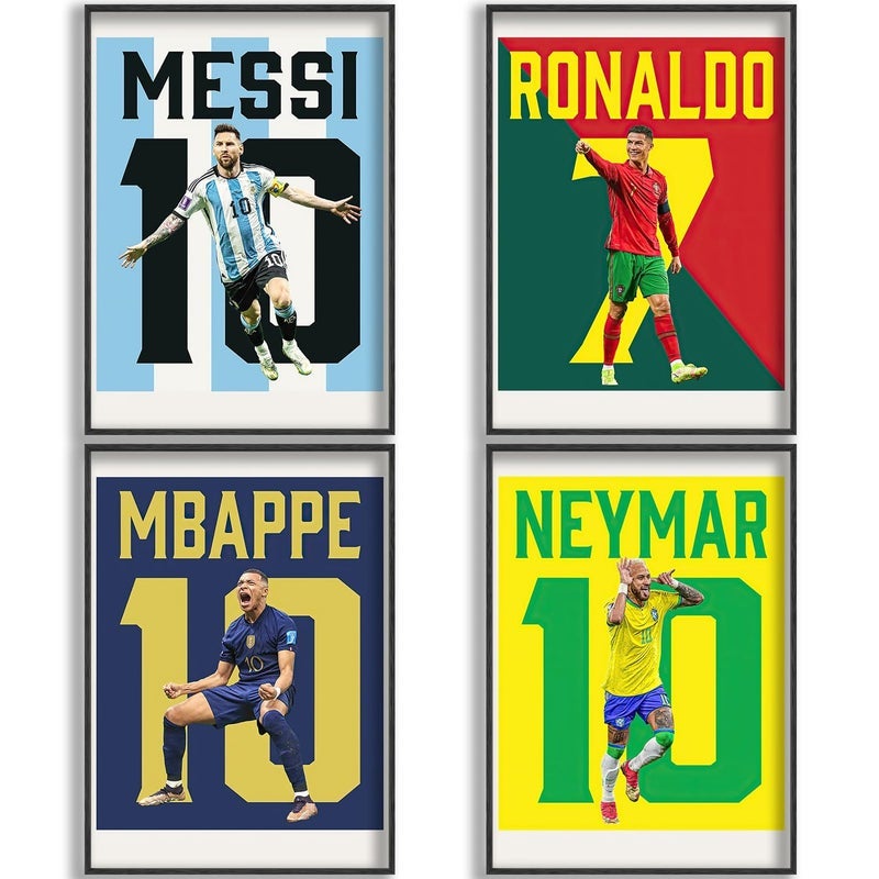 ARS  Messi, Ronaldo, Mbappe, Neymar Poster Soccer Canvas Poster Wall Art Print Set of 4 Gifts for Boys Living Room Bedroom Decor Unframed: 8x12inch - Image 4