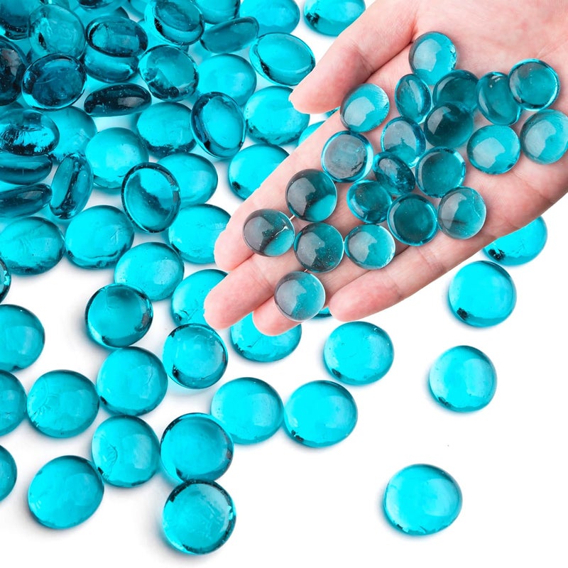 Meschett 0.44KG Sea Blue Glass Marbles,Transparent and Smooth Flat Glass Beads for Vases,Mosaic Gem Pebbles for Aquarium Decor,Floral Arrangements,Mancala Stones,Vase Filler and Crafts(Approx.85-100 PCS) - Image 1